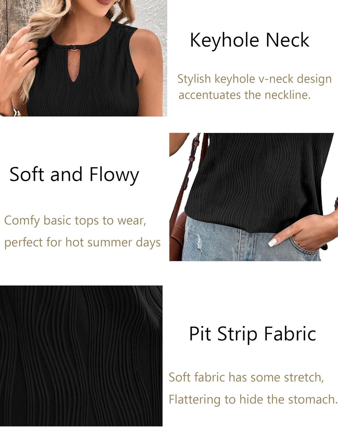 imageZeagoo Tops for Women Trendy 2024 Tank Tops Keyhole Neck Sleeveless Blouses Summer Business Casual Basic ShirtsBlack