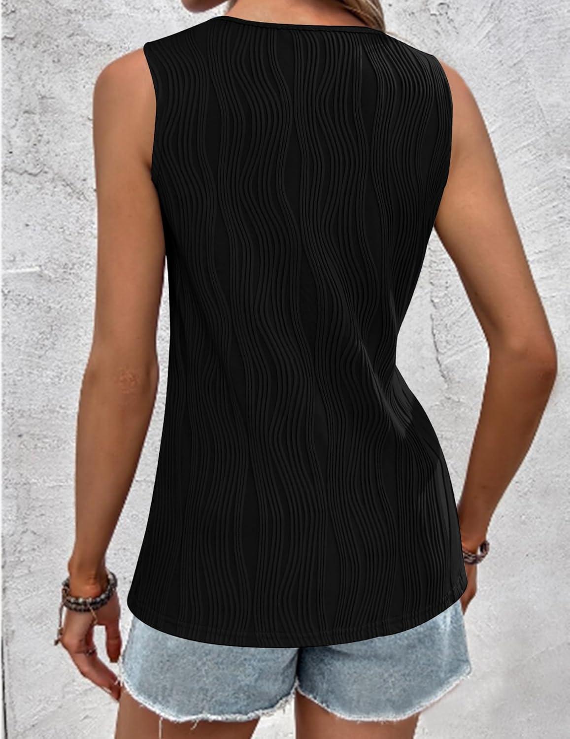 imageZeagoo Tops for Women Trendy 2024 Tank Tops Keyhole Neck Sleeveless Blouses Summer Business Casual Basic ShirtsBlack