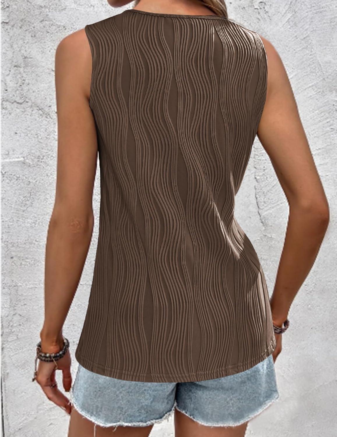 imageZeagoo Tops for Women Trendy 2024 Tank Tops Keyhole Neck Sleeveless Blouses Summer Business Casual Basic ShirtsBrown