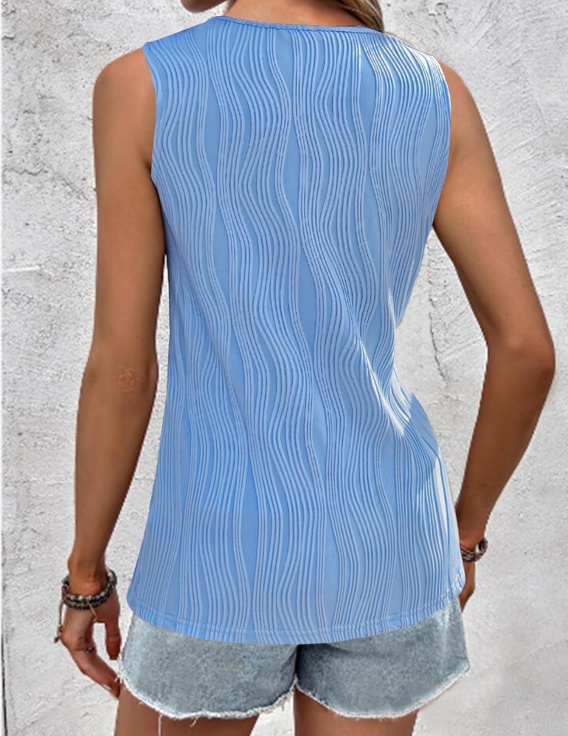 imageZeagoo Tops for Women Trendy 2024 Tank Tops Keyhole Neck Sleeveless Blouses Summer Business Casual Basic ShirtsSky Blue