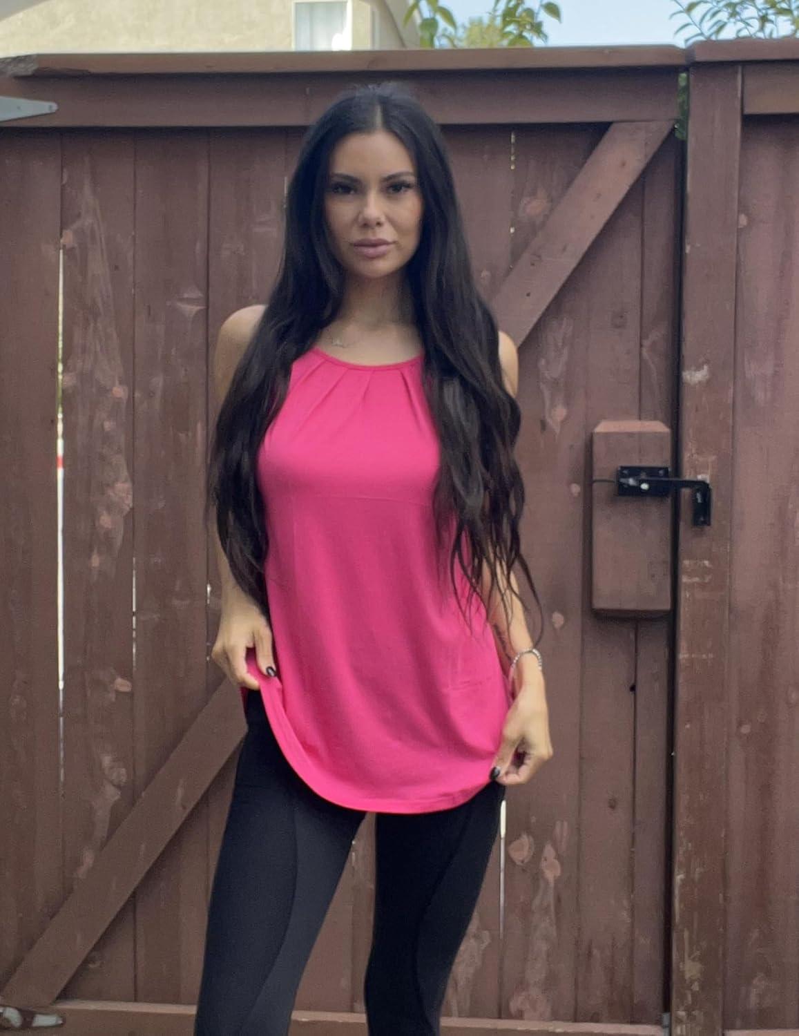 imageZeagoo Womens 2026 Halter Neck Tank Tops Casual Sleeveless Pleated Camisole Tops Summer Loose Fit Cami ShirtsHot Pink