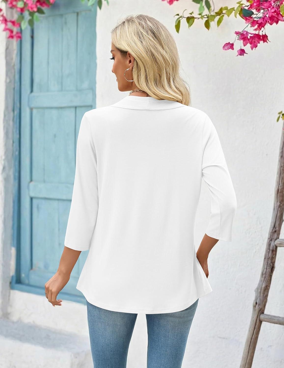 imageZeagoo Womens 2026 Summer 34 Sleeve Lightweight Cardigans Sweaters Open Front Draped Ruffles Kimono CoverupsAwhite