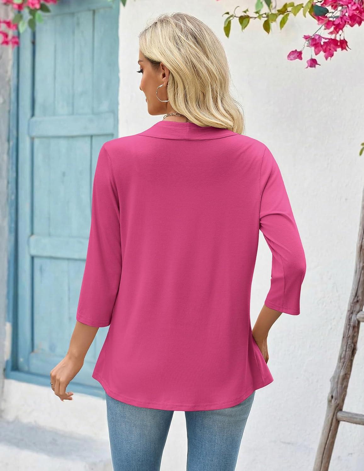 imageZeagoo Womens 2026 Summer 34 Sleeve Lightweight Cardigans Sweaters Open Front Draped Ruffles Kimono CoverupsRose