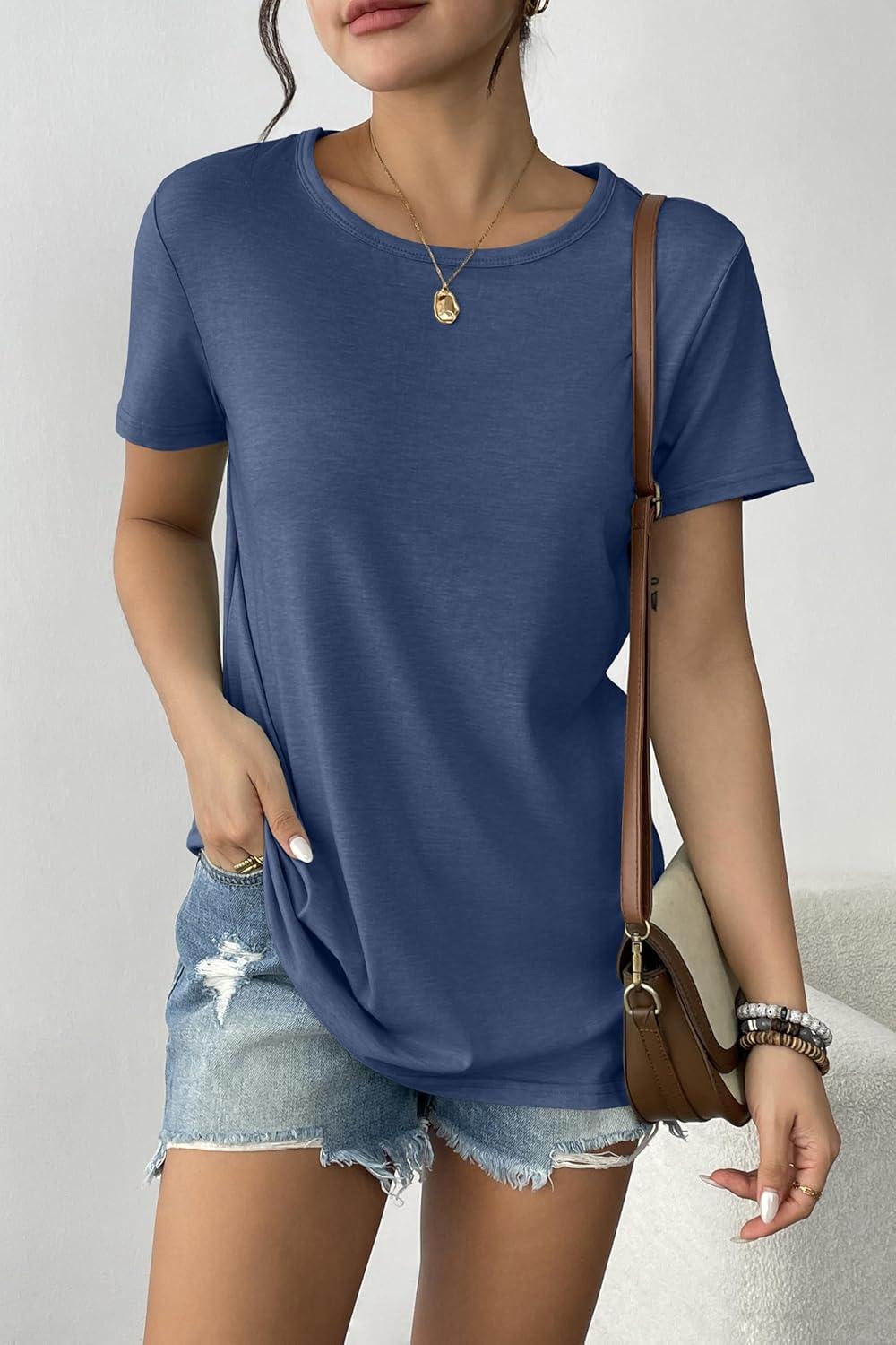 imageZeagoo Womens 3 Pack Tshirts for Women Short Sleeve Shirt Crewneck Basic Tee Summer Tops Lightweight Plain Workout ClothesA Bluewine Redblack