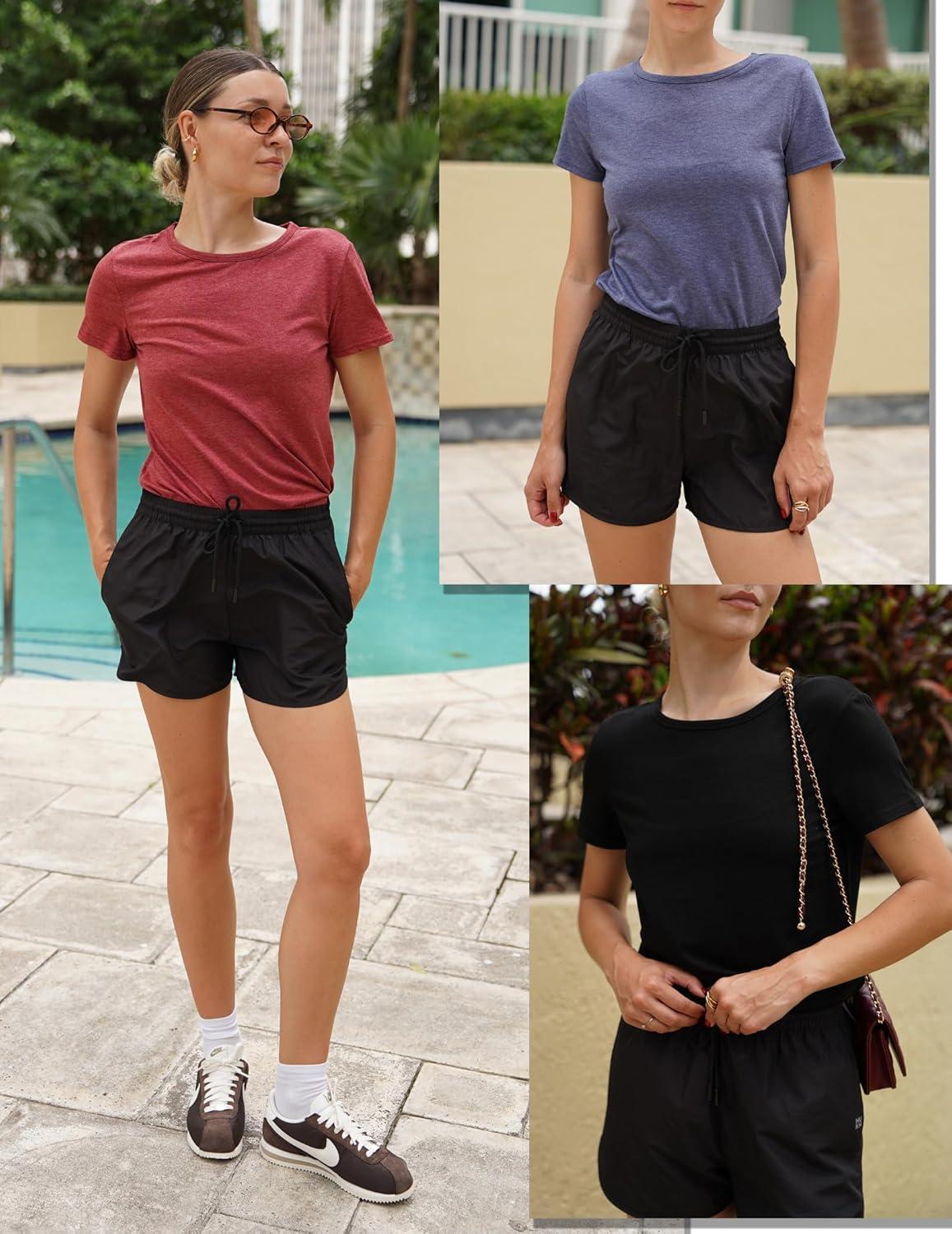imageZeagoo Womens 3 Pack Tshirts for Women Short Sleeve Shirt Crewneck Basic Tee Summer Tops Lightweight Plain Workout ClothesA Bluewine Redblack