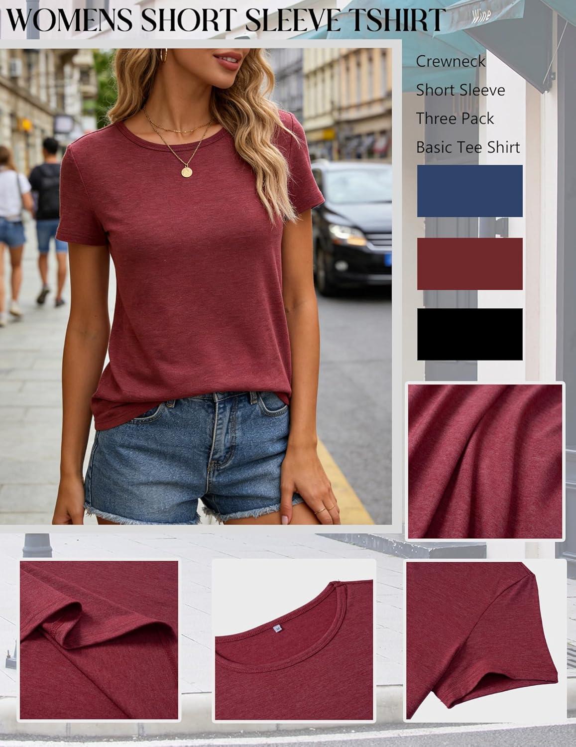 imageZeagoo Womens 3 Pack Tshirts for Women Short Sleeve Shirt Crewneck Basic Tee Summer Tops Lightweight Plain Workout ClothesA Bluewine Redblack