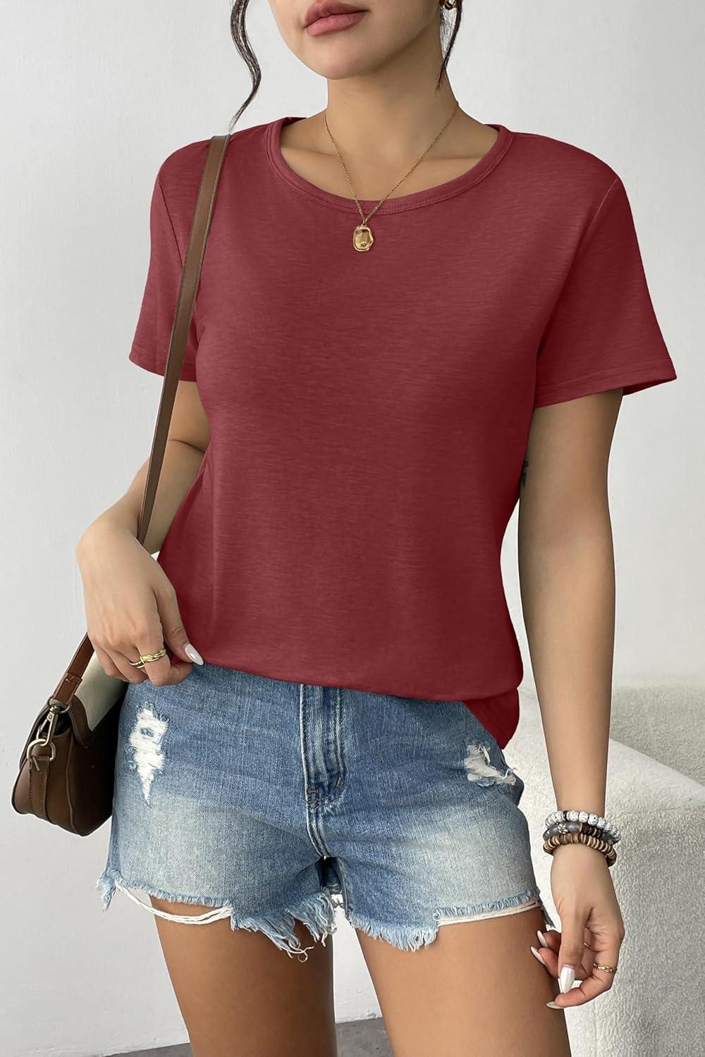 imageZeagoo Womens 3 Pack Tshirts for Women Short Sleeve Shirt Crewneck Basic Tee Summer Tops Lightweight Plain Workout ClothesA Bluewine Redblack