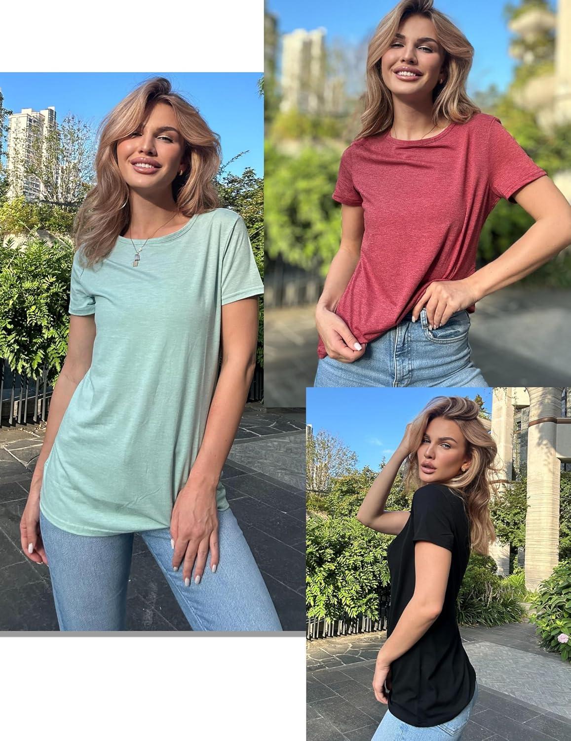 imageZeagoo Womens 3 Pack Tshirts for Women Short Sleeve Shirt Crewneck Basic Tee Summer Tops Lightweight Plain Workout ClothesA Wine Redlightgreenblack