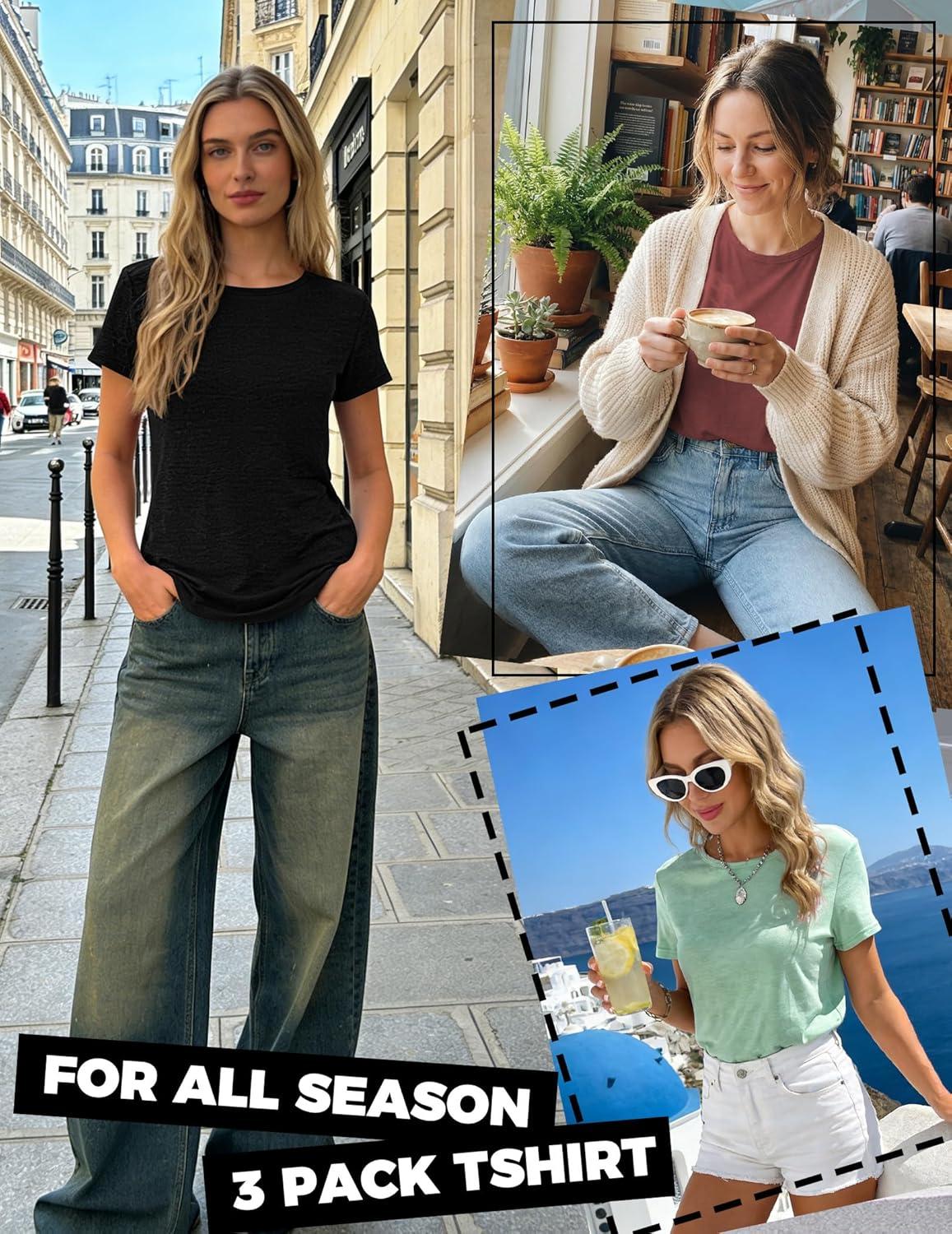 imageZeagoo Womens 3 Pack Tshirts for Women Short Sleeve Shirt Crewneck Basic Tee Summer Tops Lightweight Plain Workout ClothesA Wine Redlightgreenblack