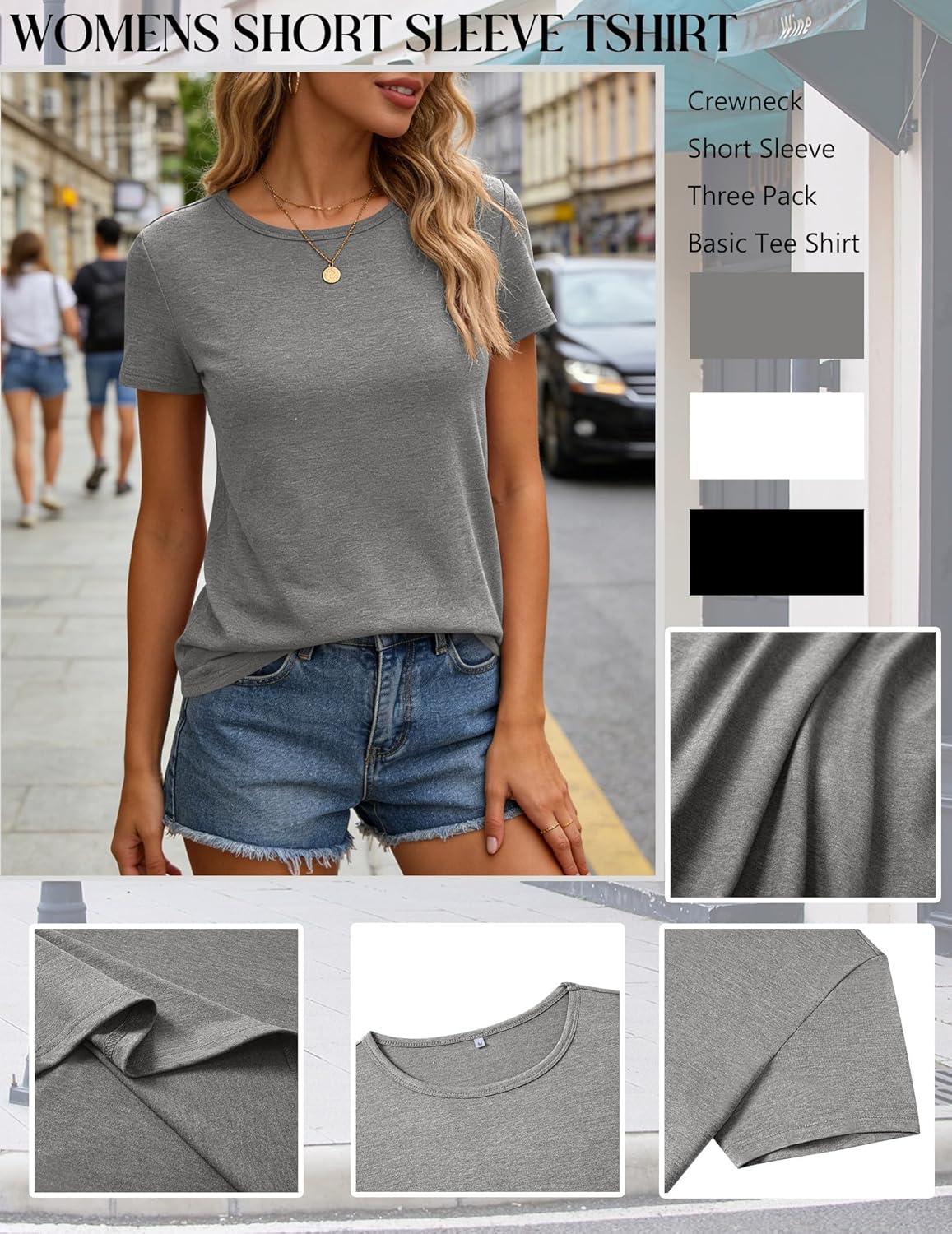 imageZeagoo Womens 3 Pack Tshirts for Women Short Sleeve Shirt Crewneck Basic Tee Summer Tops Lightweight Plain Workout ClothesBlackgreywhite