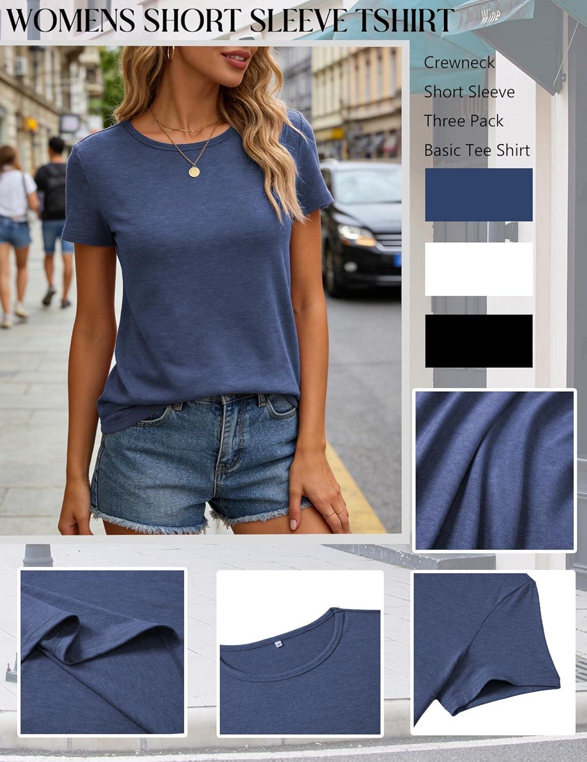 imageZeagoo Womens 3 Pack Tshirts for Women Short Sleeve Shirt Crewneck Basic Tee Summer Tops Lightweight Plain Workout ClothesBlackwhiteblue