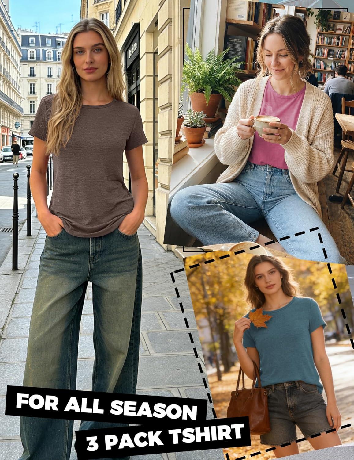 imageZeagoo Womens 3 Pack Tshirts for Women Short Sleeve Shirt Crewneck Basic Tee Summer Tops Lightweight Plain Workout ClothesBlue Greengrey Purplebrown