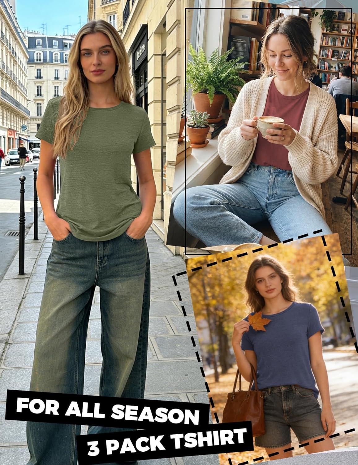 imageZeagoo Womens 3 Pack Tshirts for Women Short Sleeve Shirt Crewneck Basic Tee Summer Tops Lightweight Plain Workout ClothesBlueredarmy Green