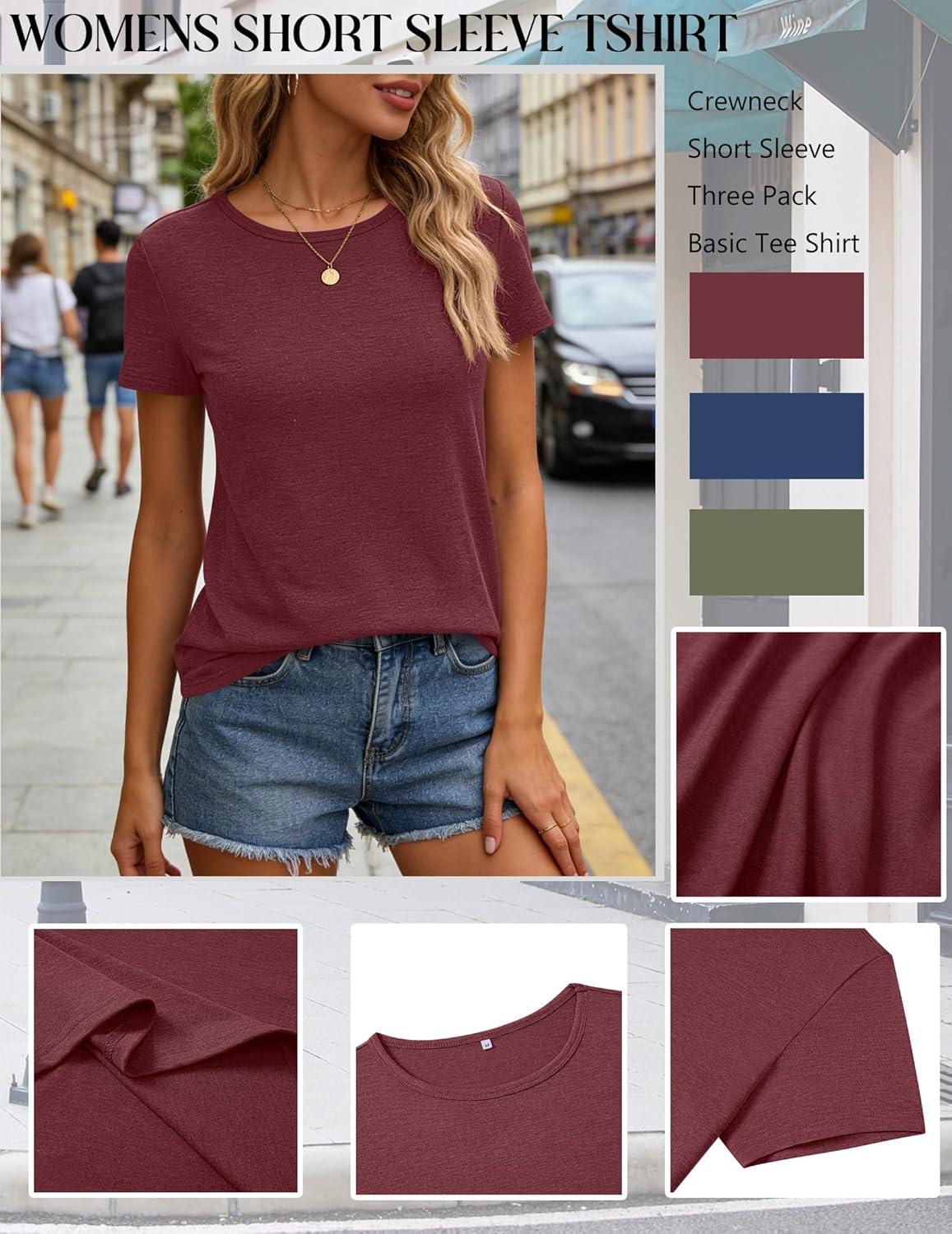 imageZeagoo Womens 3 Pack Tshirts for Women Short Sleeve Shirt Crewneck Basic Tee Summer Tops Lightweight Plain Workout ClothesBlueredarmy Green