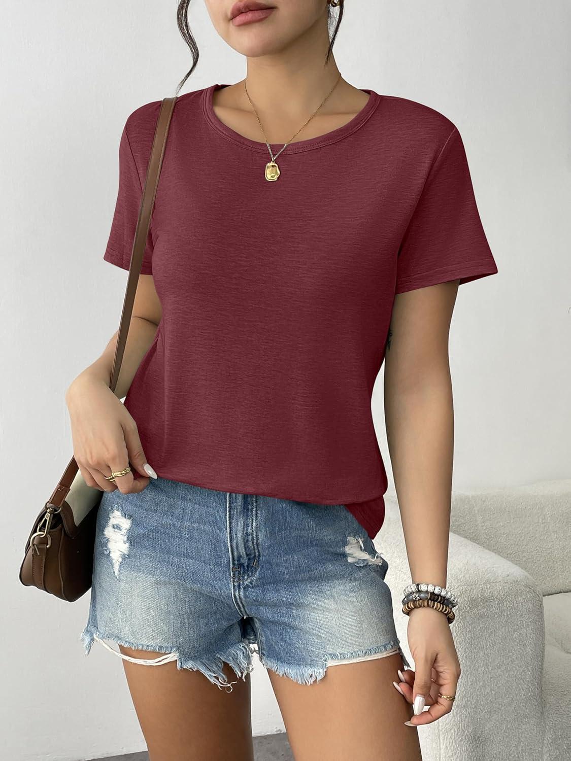imageZeagoo Womens 3 Pack Tshirts for Women Short Sleeve Shirt Crewneck Basic Tee Summer Tops Lightweight Plain Workout ClothesBlueredarmy Green