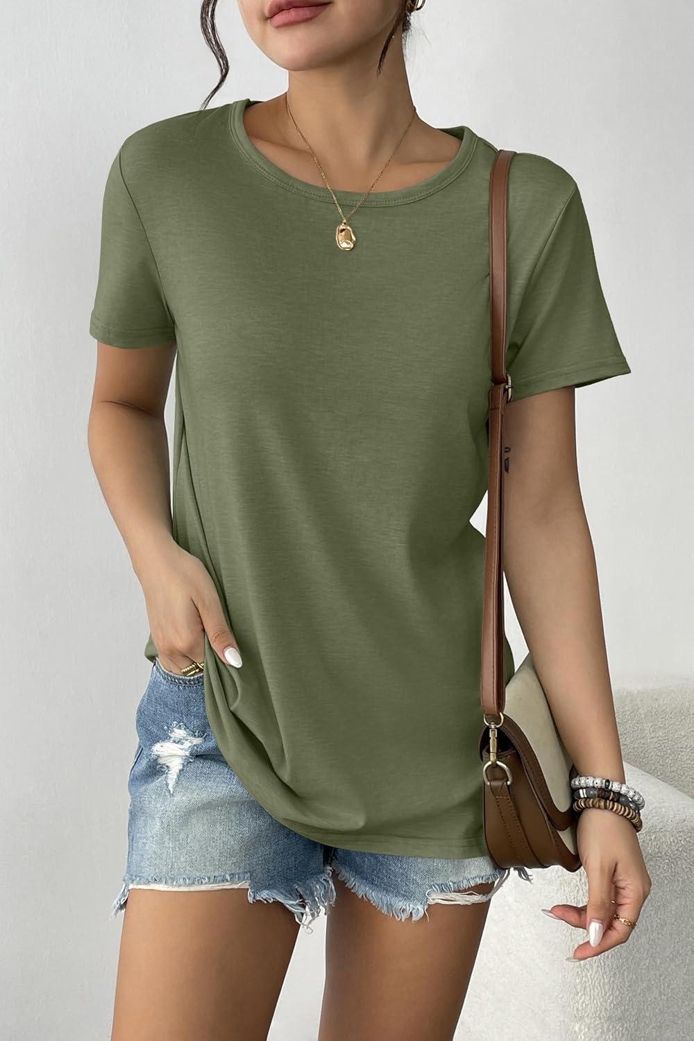 imageZeagoo Womens 3 Pack Tshirts for Women Short Sleeve Shirt Crewneck Basic Tee Summer Tops Lightweight Plain Workout ClothesBlueredarmy Green