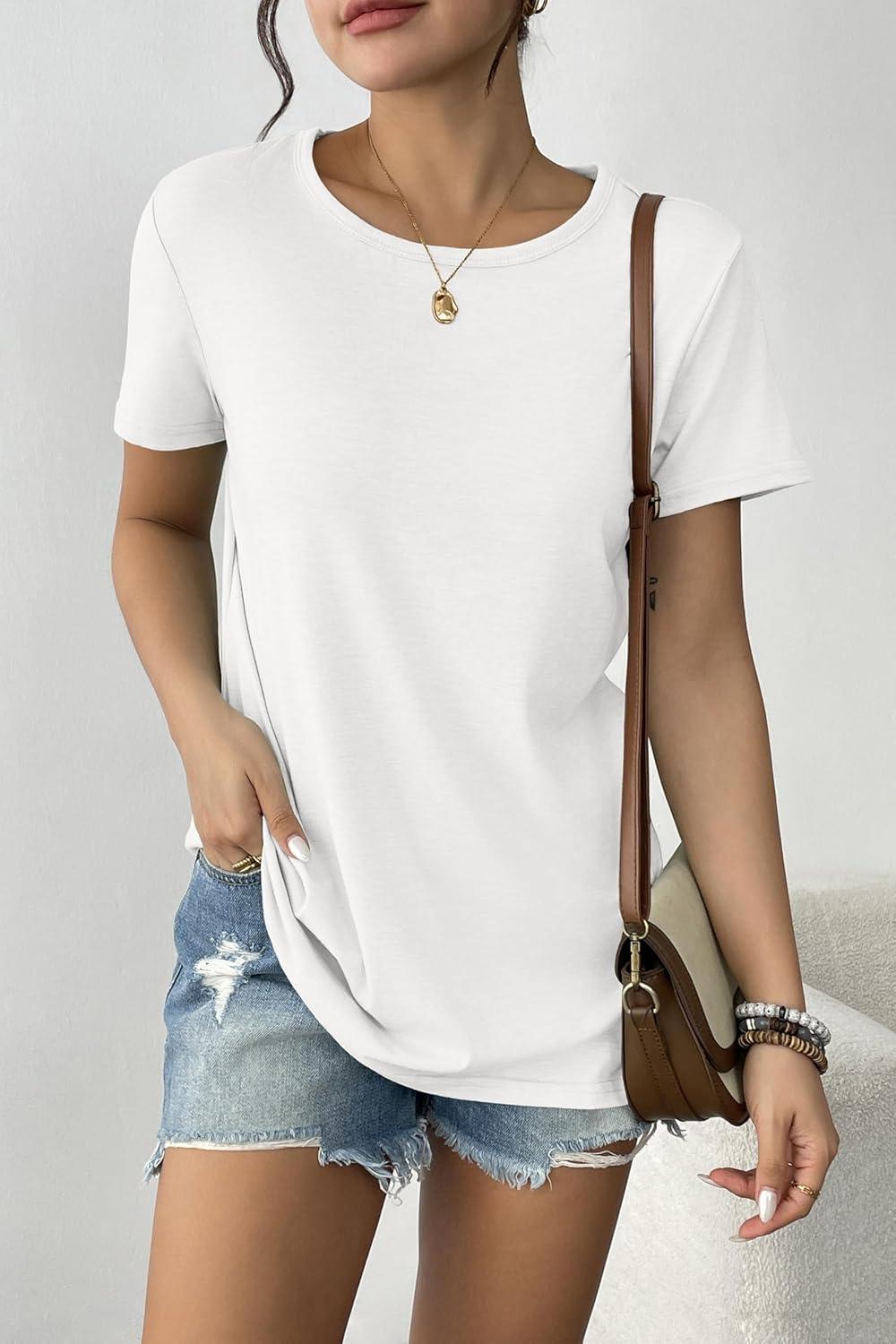 imageZeagoo Womens 3 Pack Tshirts for Women Short Sleeve Shirt Crewneck Basic Tee Summer Tops Lightweight Plain Workout ClothesBrownwhiteblack