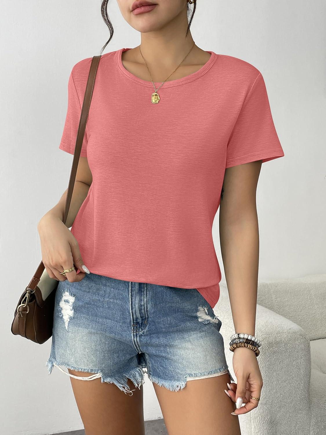 imageZeagoo Womens 3 Pack Tshirts for Women Short Sleeve Shirt Crewneck Basic Tee Summer Tops Lightweight Plain Workout ClothesCoralgreyblack
