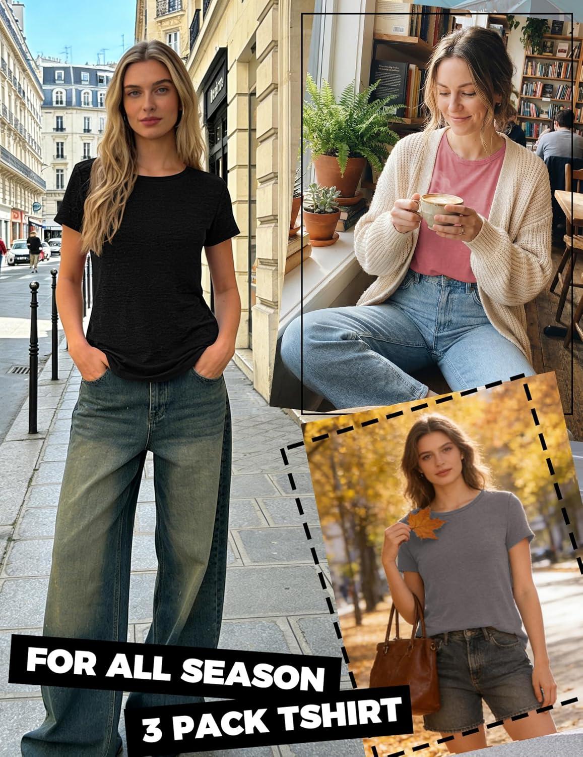 imageZeagoo Womens 3 Pack Tshirts for Women Short Sleeve Shirt Crewneck Basic Tee Summer Tops Lightweight Plain Workout ClothesCoralgreyblack