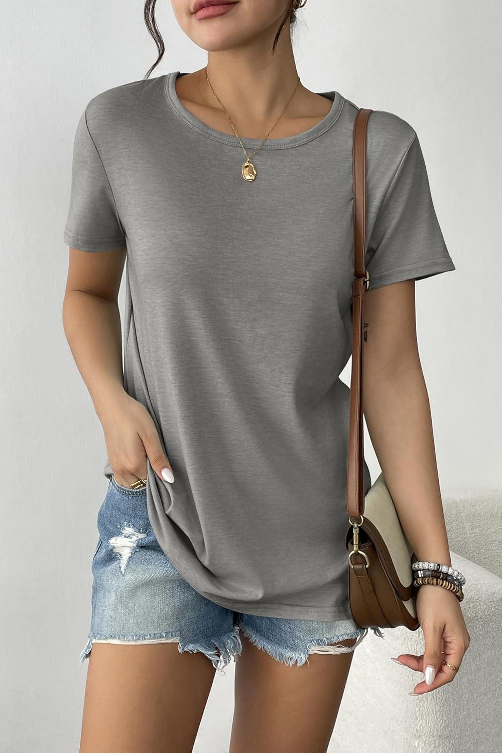 imageZeagoo Womens 3 Pack Tshirts for Women Short Sleeve Shirt Crewneck Basic Tee Summer Tops Lightweight Plain Workout ClothesCoralgreyblack