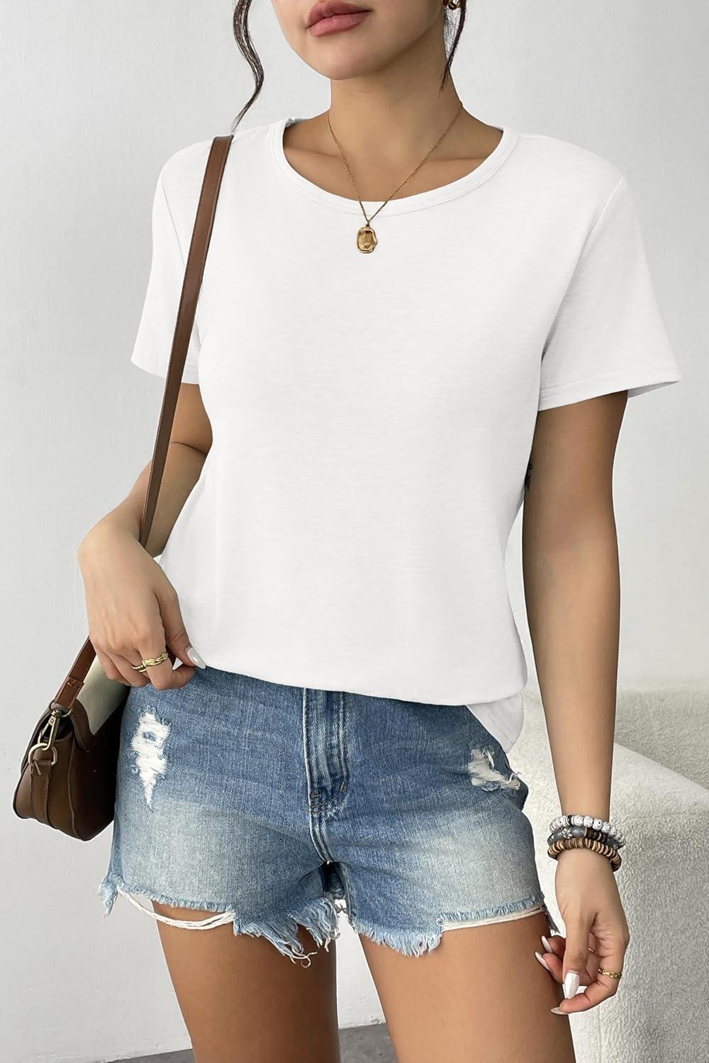 imageZeagoo Womens 3 Pack Tshirts for Women Short Sleeve Shirt Crewneck Basic Tee Summer Tops Lightweight Plain Workout ClothesCreamwhiteblack