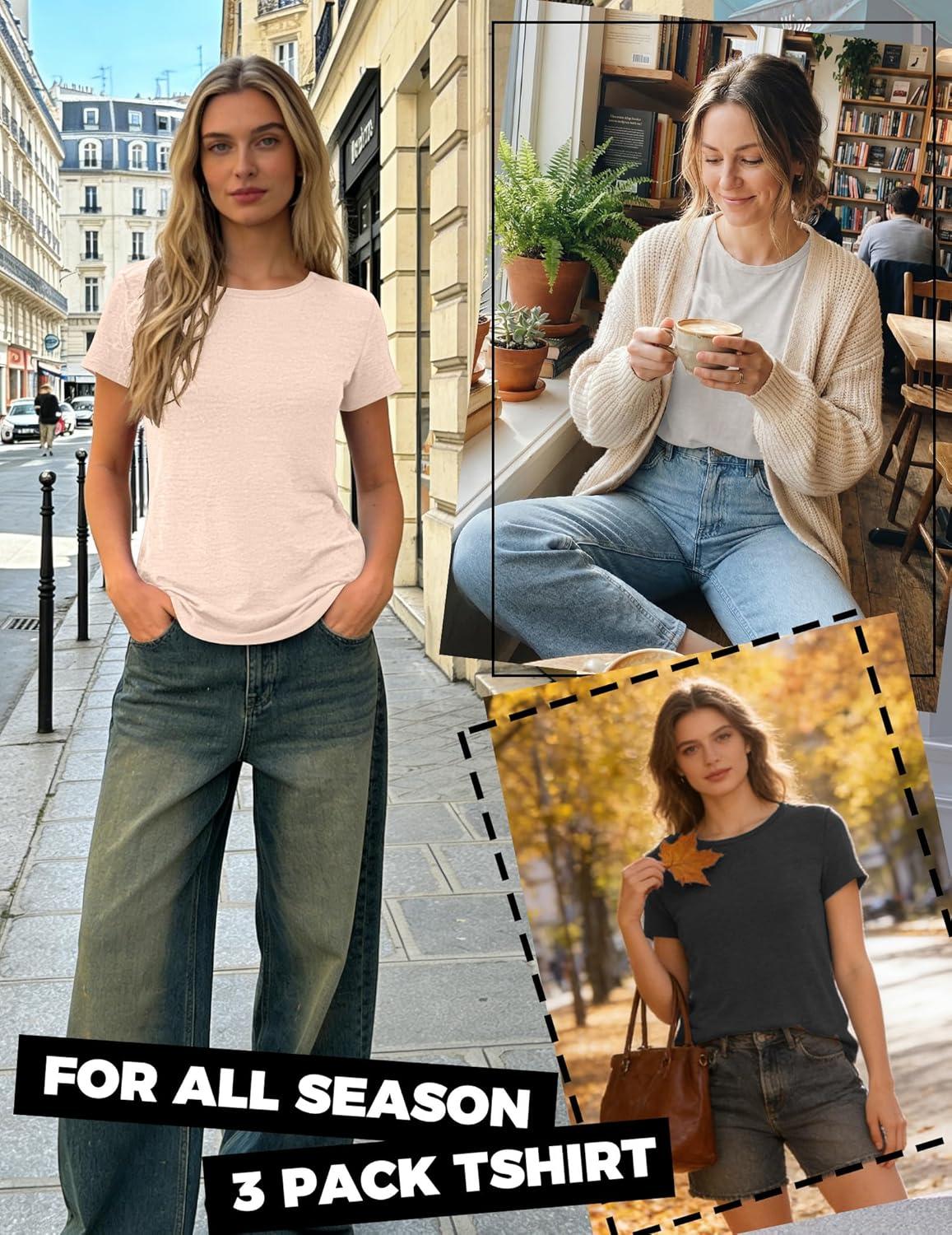 imageZeagoo Womens 3 Pack Tshirts for Women Short Sleeve Shirt Crewneck Basic Tee Summer Tops Lightweight Plain Workout ClothesCreamwhiteblack