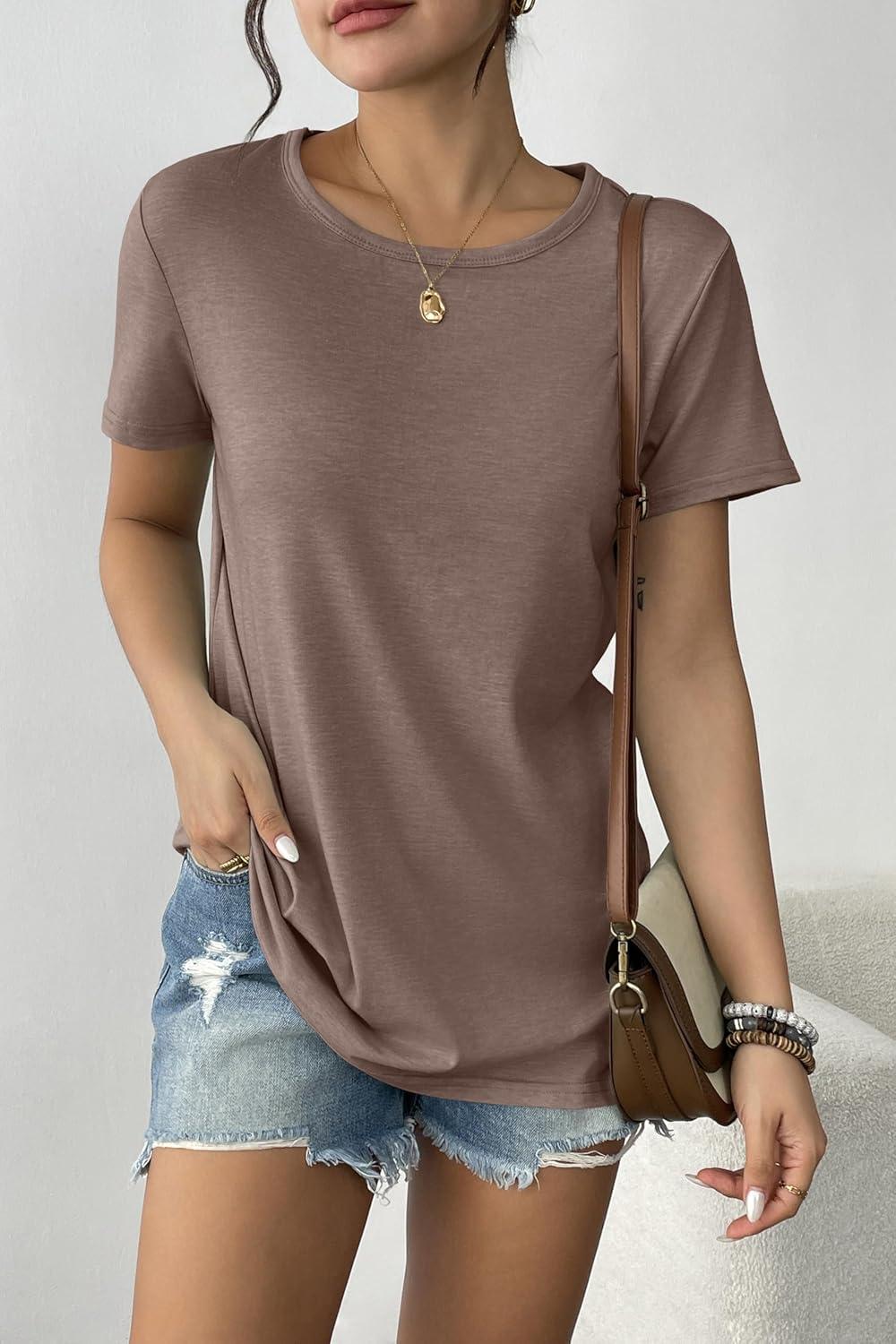 imageZeagoo Womens 3 Pack Tshirts for Women Short Sleeve Shirt Crewneck Basic Tee Summer Tops Lightweight Plain Workout ClothesKhakibrownblack