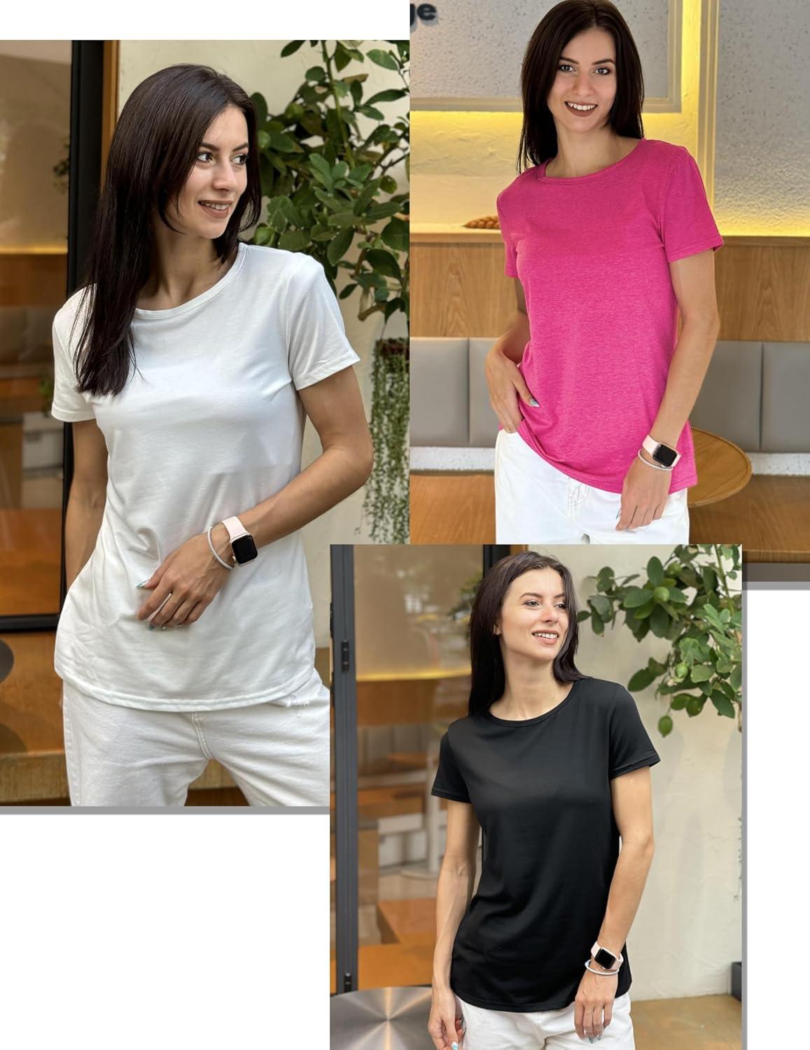 imageZeagoo Womens 3 Pack Tshirts for Women Short Sleeve Shirt Crewneck Basic Tee Summer Tops Lightweight Plain Workout ClothesRoseredwhiteblack