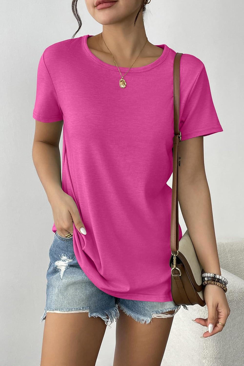 imageZeagoo Womens 3 Pack Tshirts for Women Short Sleeve Shirt Crewneck Basic Tee Summer Tops Lightweight Plain Workout ClothesRoseredwhiteblack