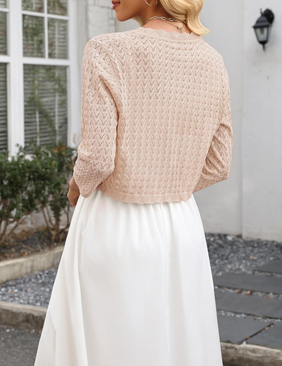 imageZeagoo Womens Bolero Shrug Crochet Cropped Cardigan Summer 34 Sleeve Lightweight Cardigans for DressBeige