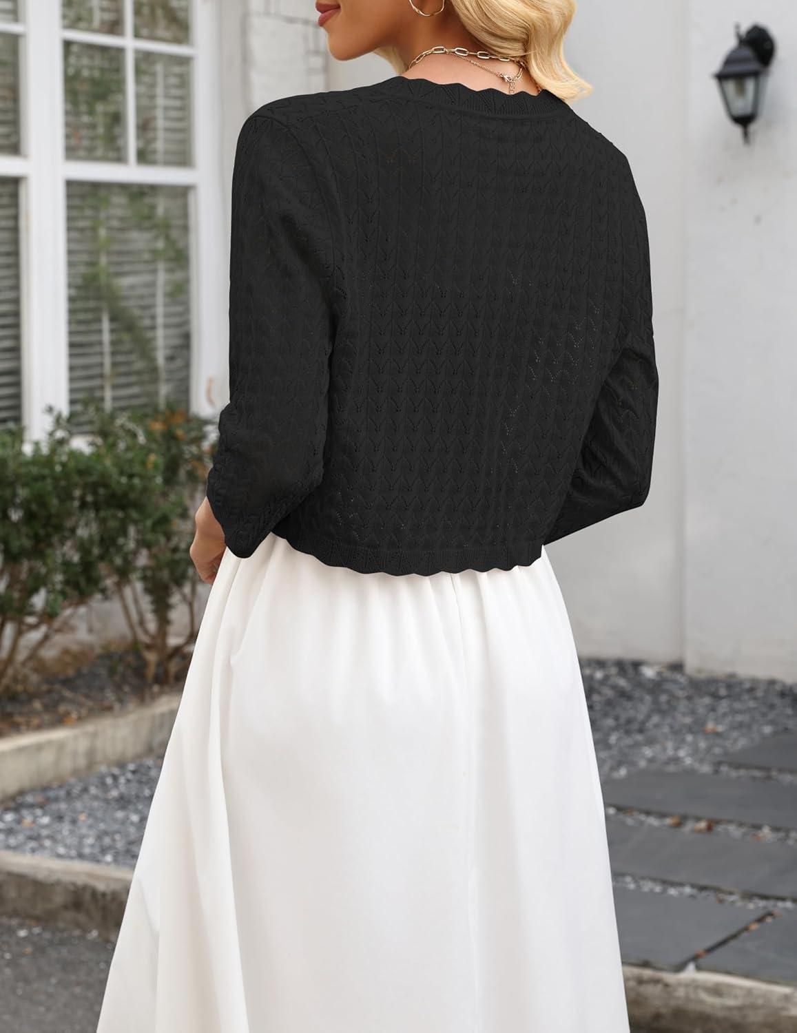 imageZeagoo Womens Bolero Shrug Crochet Cropped Cardigan Summer 34 Sleeve Lightweight Cardigans for DressBlack