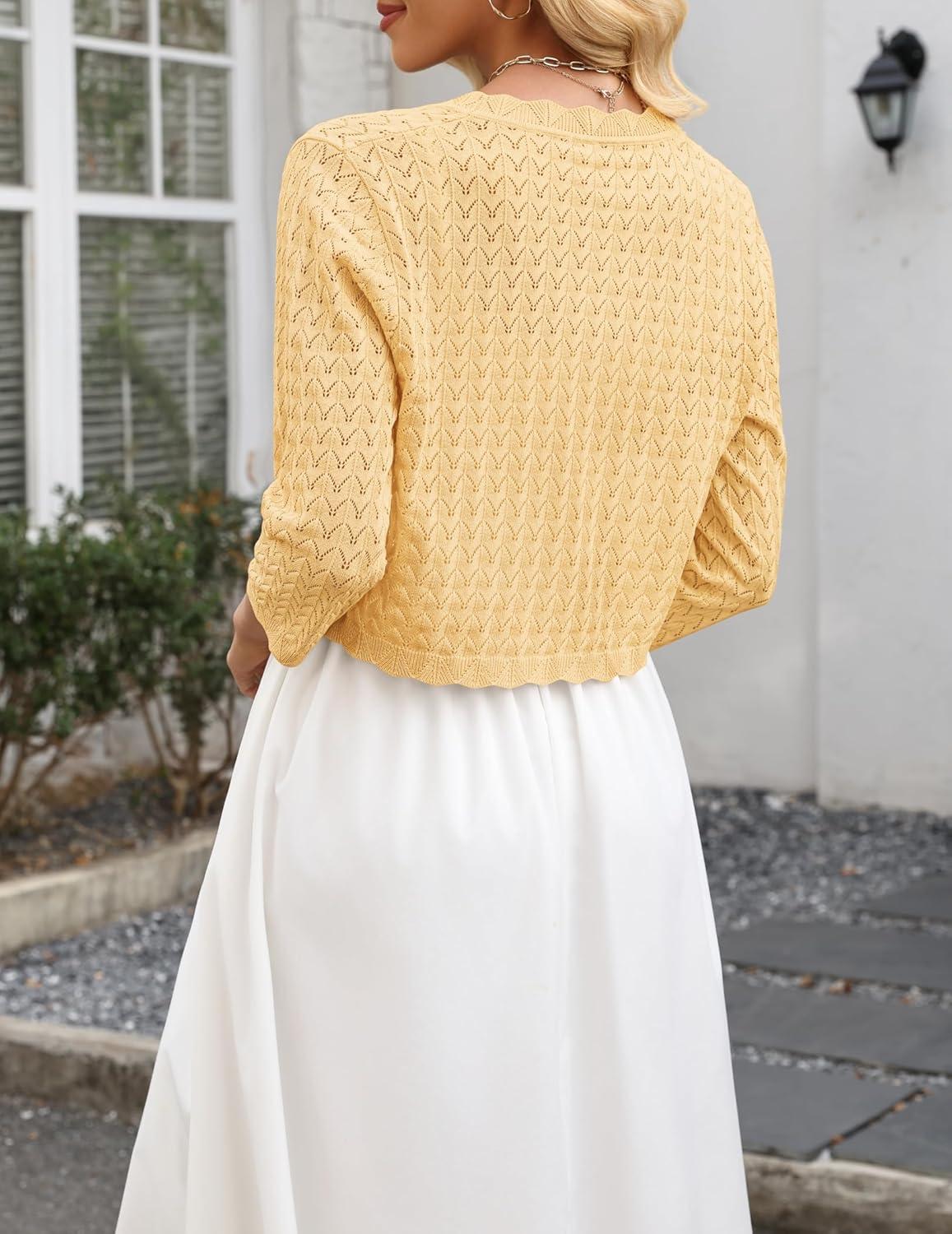 imageZeagoo Womens Bolero Shrug Crochet Cropped Cardigan Summer 34 Sleeve Lightweight Cardigans for DressCream