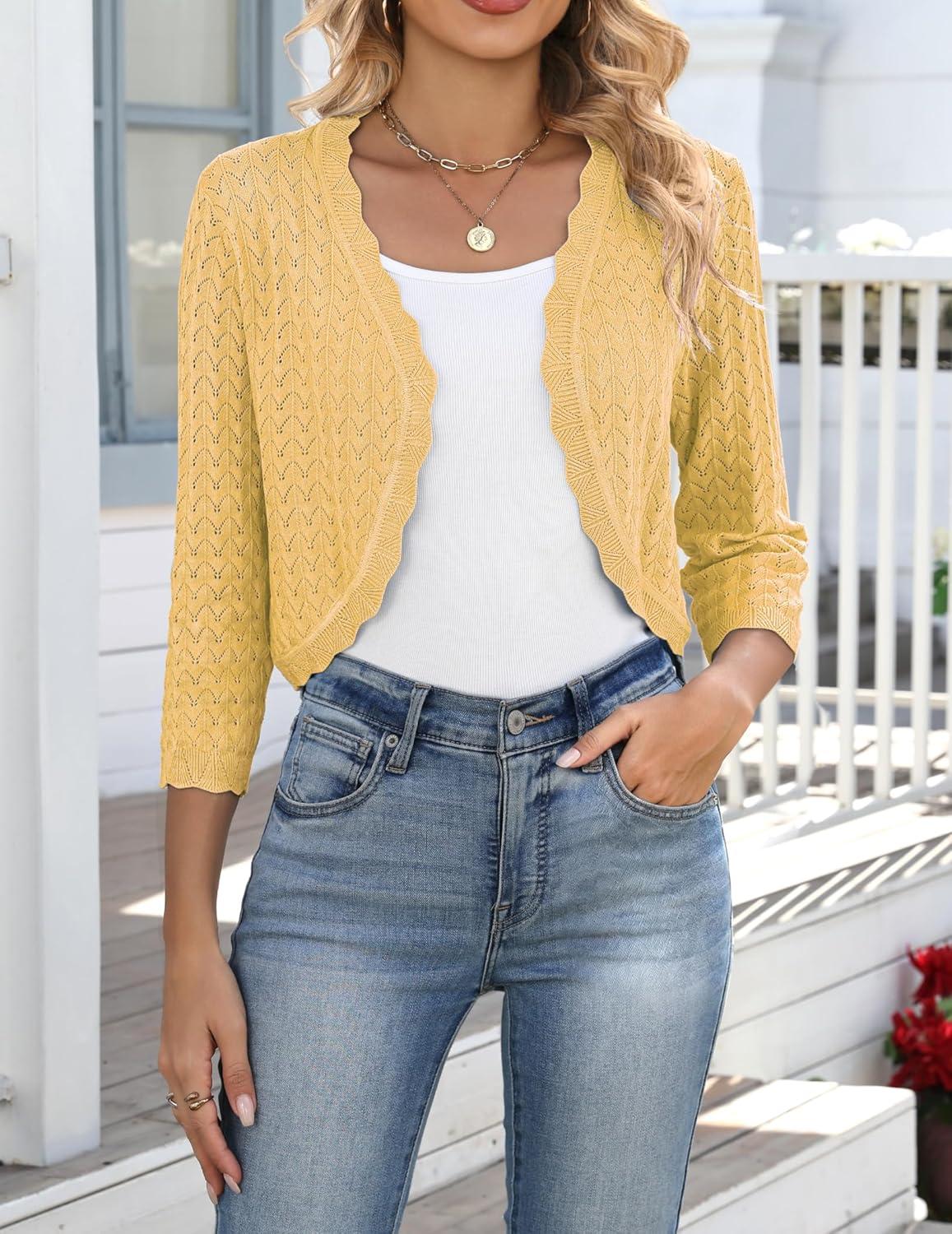 imageZeagoo Womens Bolero Shrug Crochet Cropped Cardigan Summer 34 Sleeve Lightweight Cardigans for DressCream