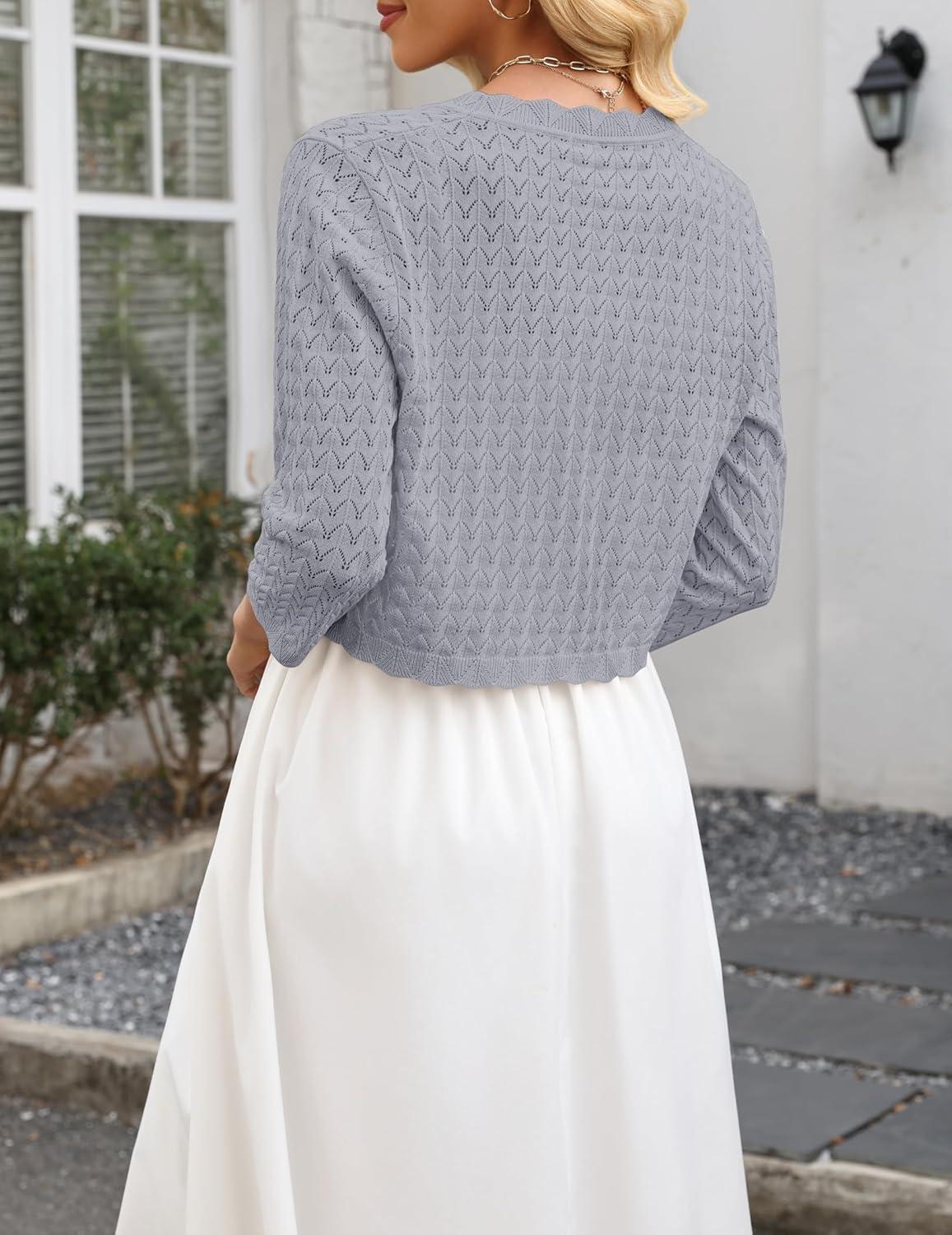 imageZeagoo Womens Bolero Shrug Crochet Cropped Cardigan Summer 34 Sleeve Lightweight Cardigans for DressGray