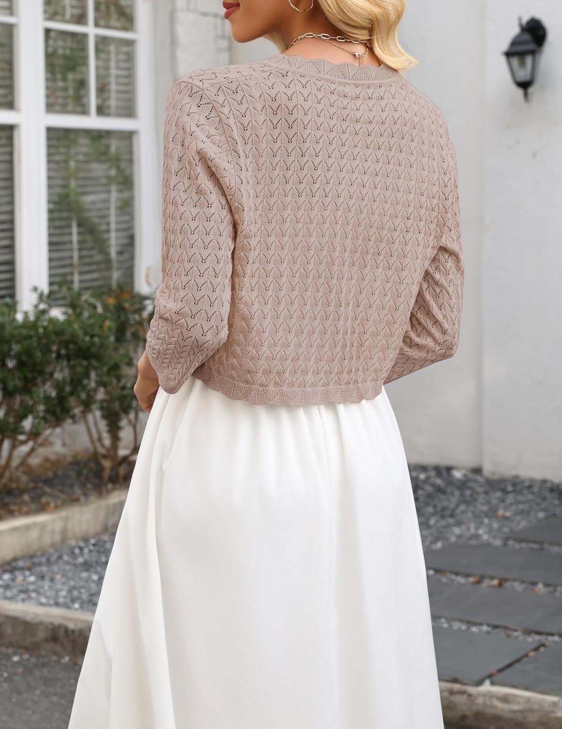 imageZeagoo Womens Bolero Shrug Crochet Cropped Cardigan Summer 34 Sleeve Lightweight Cardigans for DressKhaki