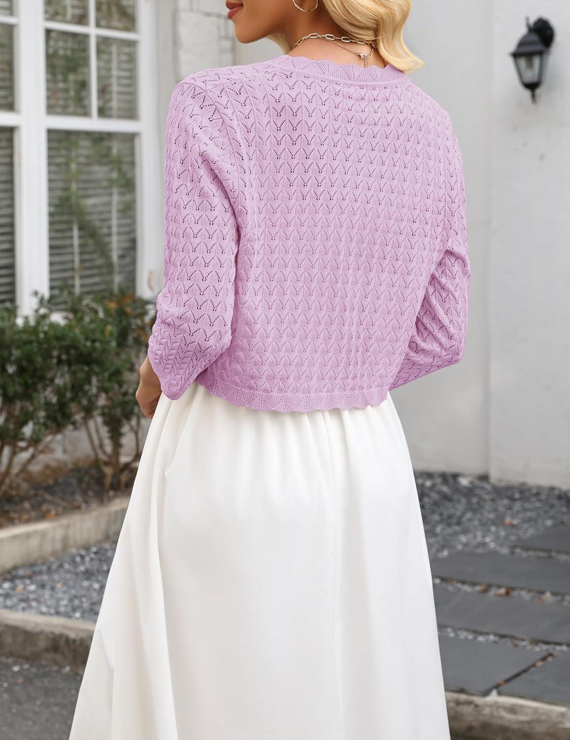 imageZeagoo Womens Bolero Shrug Crochet Cropped Cardigan Summer 34 Sleeve Lightweight Cardigans for DressPink Purple