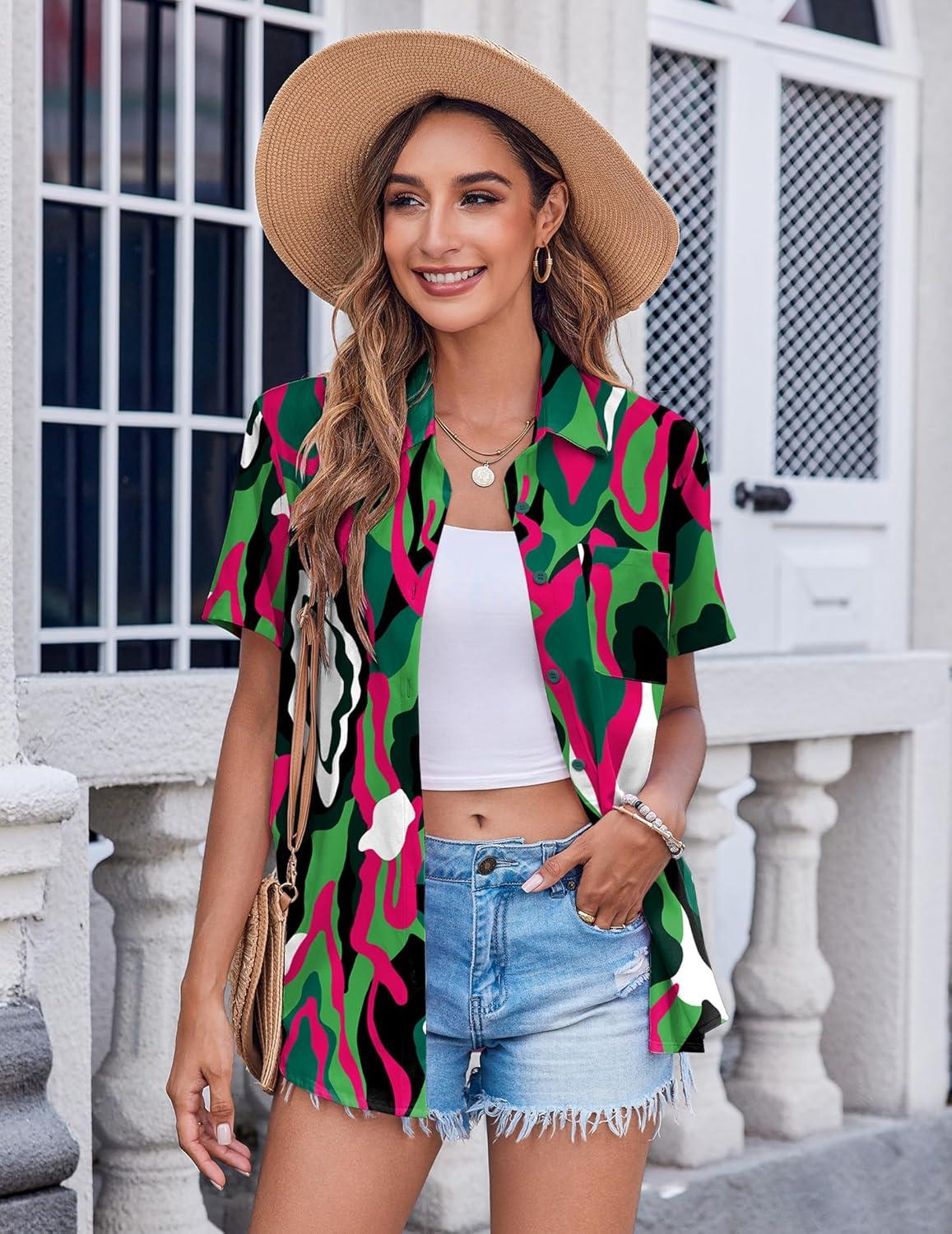 imageZeagoo Womens Button Down Shirt Bust Pocket Short Sleeve Blouses Business Casual Work Tops Summer OutfitsCx254