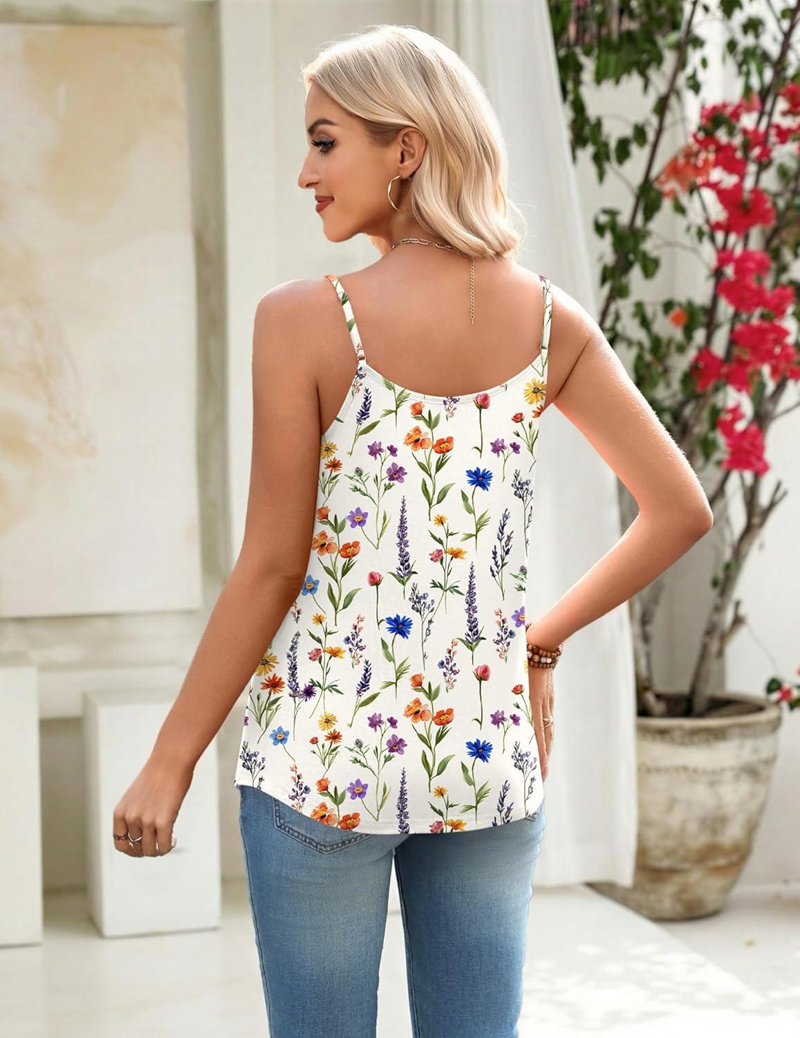 imageZeagoo Womens Camisole Tank Tops Summer Adjustable Spaghetti Strap Loose Fit Flowy Shirts Sleeveless Trendy ClothesWf109