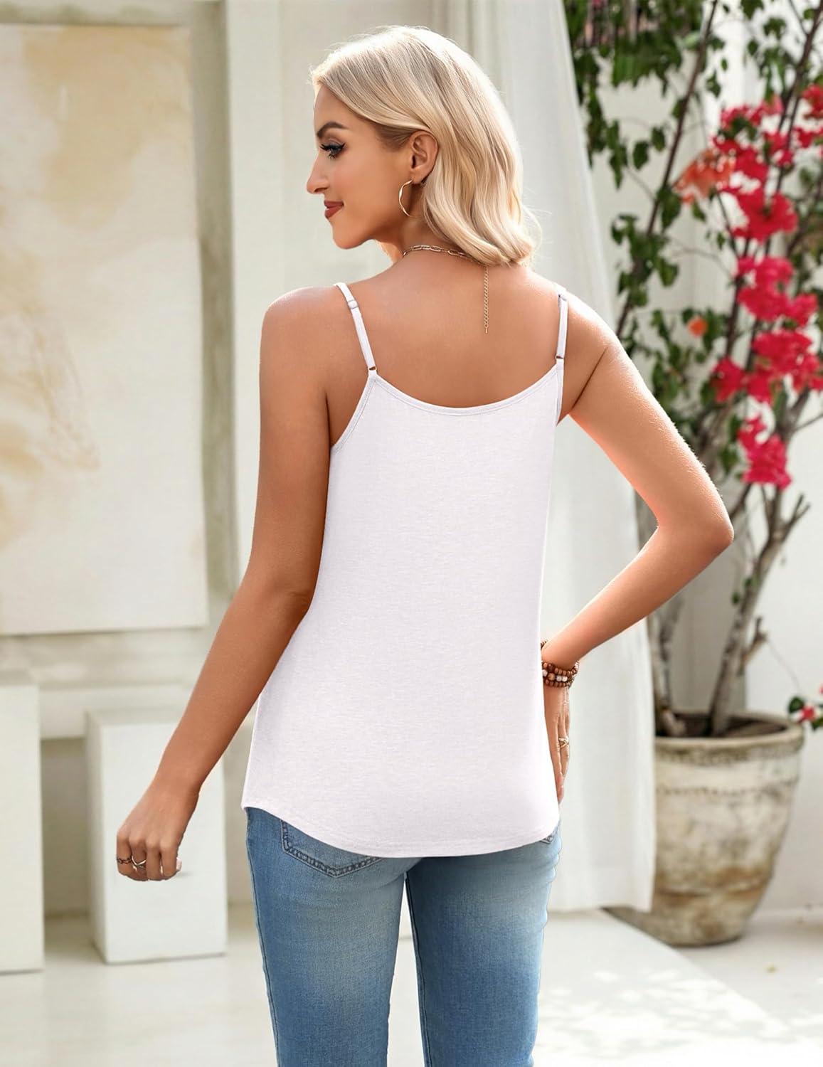 imageZeagoo Womens Camisole Tank Tops Summer Adjustable Spaghetti Strap Loose Fit Flowy Shirts Sleeveless Trendy ClothesWhite