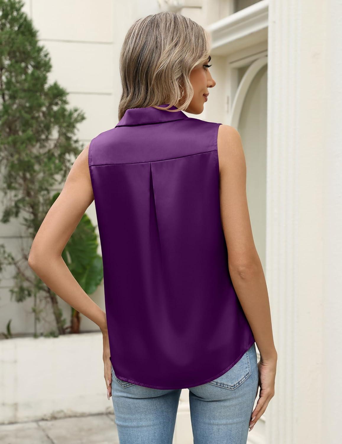 imageZeagoo Womens Satin Blouse Sleeveless Silk Tank Tops Button Down Shirts Business Casual Outfits 2026Purple1