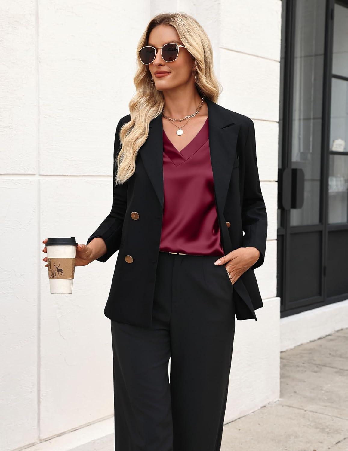 imageZeagoo Womens Silk Satin Tank Tops V Neck Casual Camisoles Sleeveless Business Work Blouses Dressy Summer ShirtsWine Red