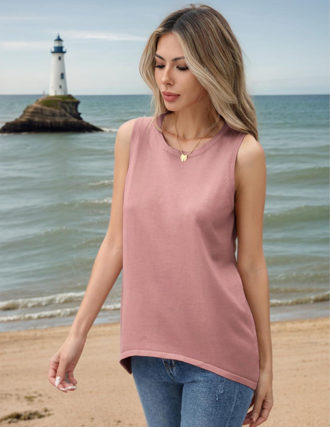 imageZeagoo Womens Sleeveless Sweater Vest Crewneck Knit Loose Sweater Tank Tops Lightweight Shirts Blouses 2026Dusty Pink