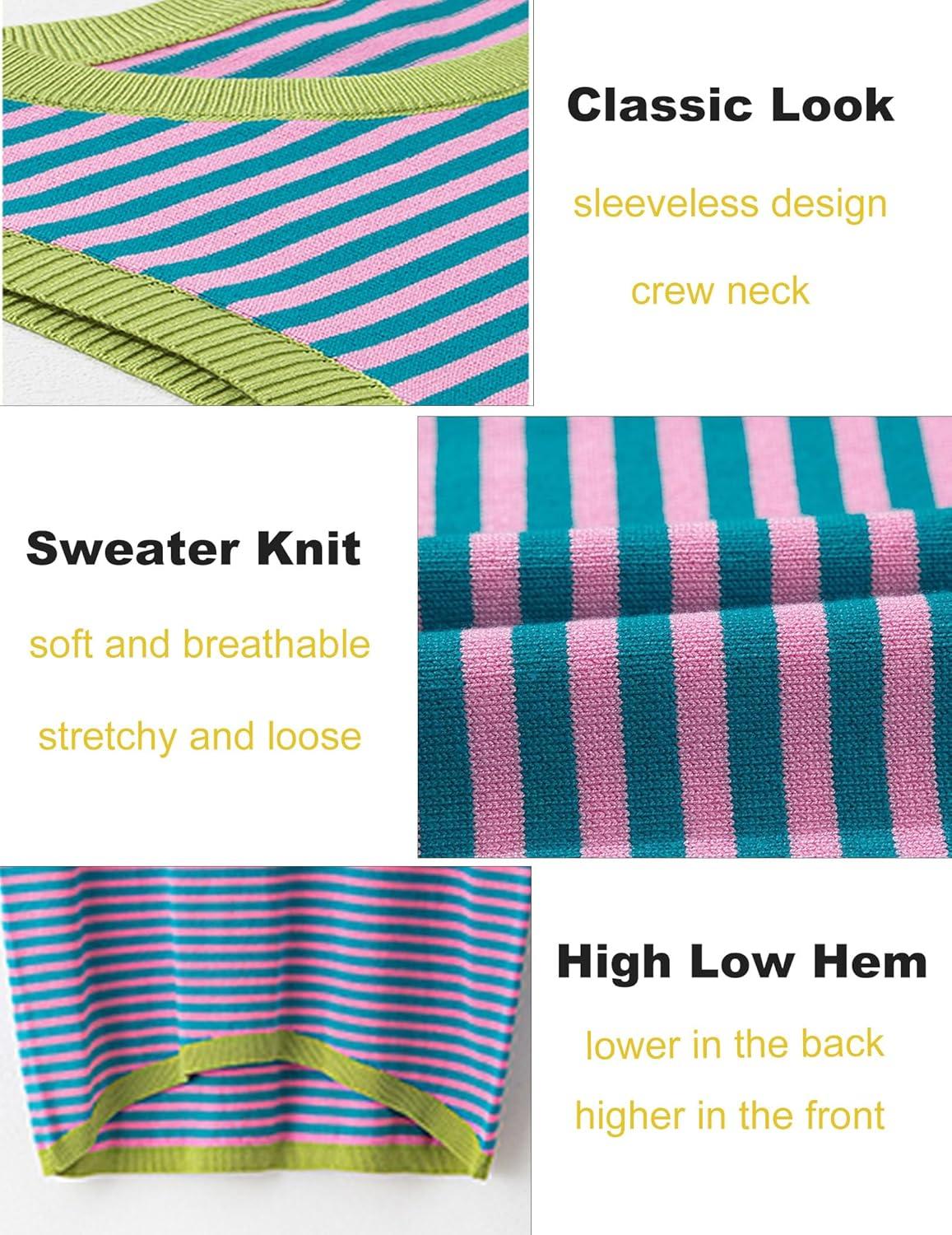 imageZeagoo Womens Sleeveless Sweater Vest Crewneck Knit Loose Sweater Tank Tops Lightweight Shirts Blouses 2026Stripe Pink Blue