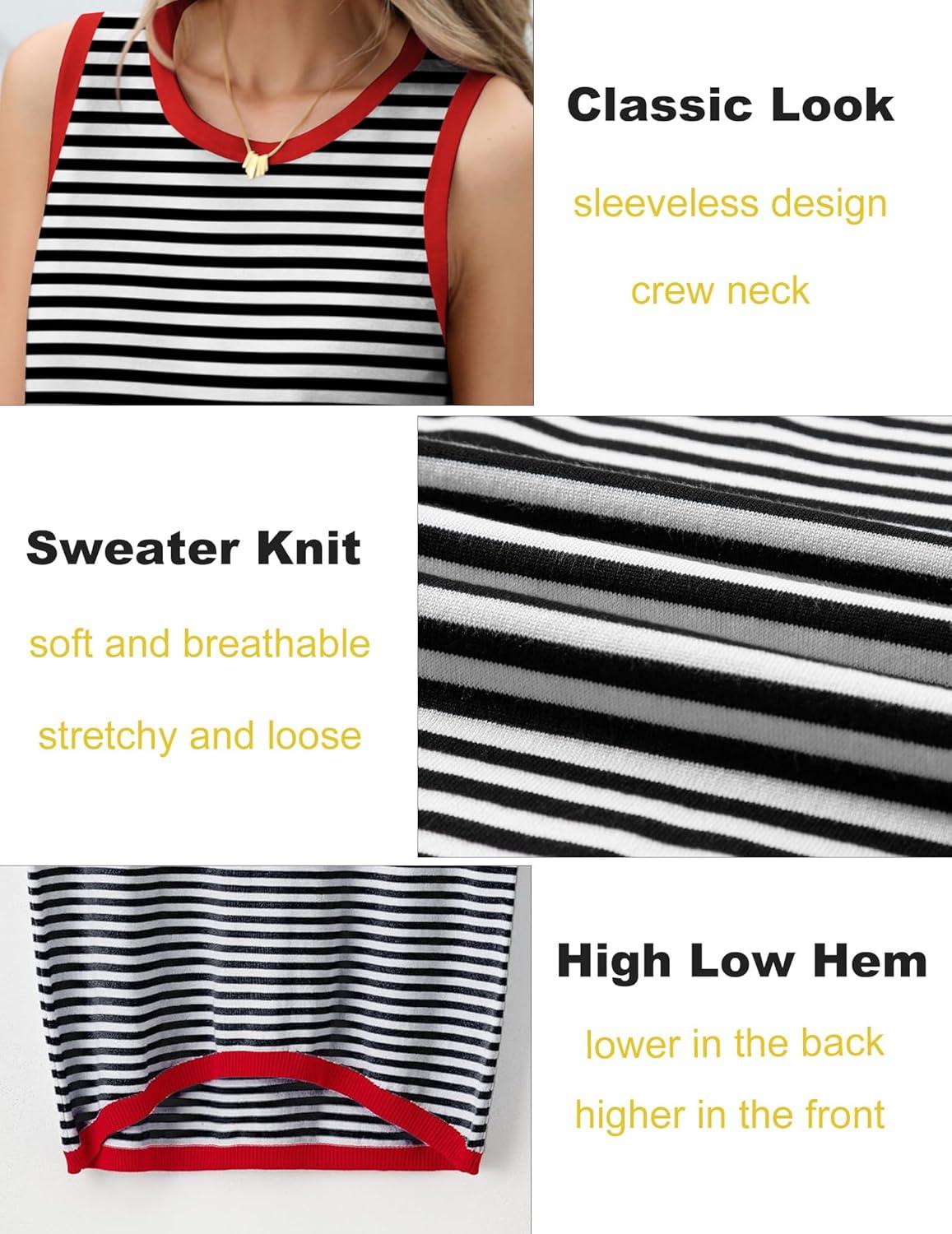 imageZeagoo Womens Sleeveless Sweater Vest Crewneck Knit Loose Sweater Tank Tops Lightweight Shirts Blouses 2026Stripe Red Black