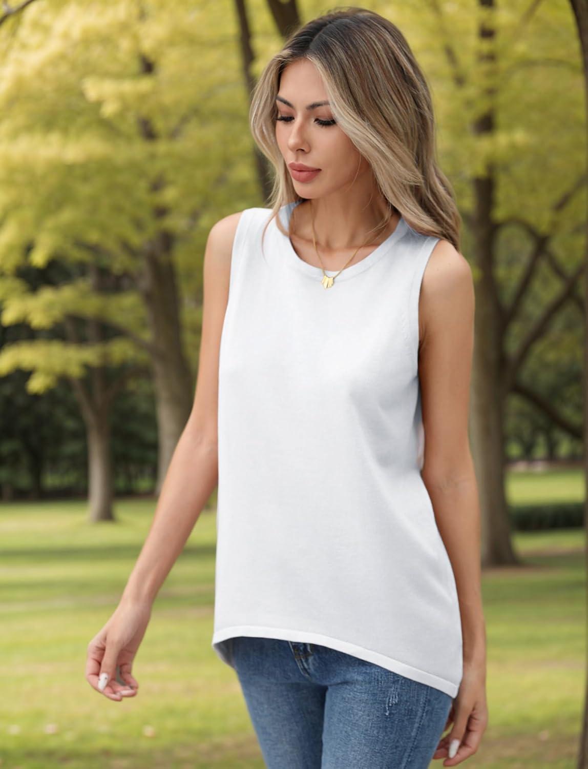 imageZeagoo Womens Sleeveless Sweater Vest Crewneck Knit Loose Sweater Tank Tops Lightweight Shirts Blouses 2026White