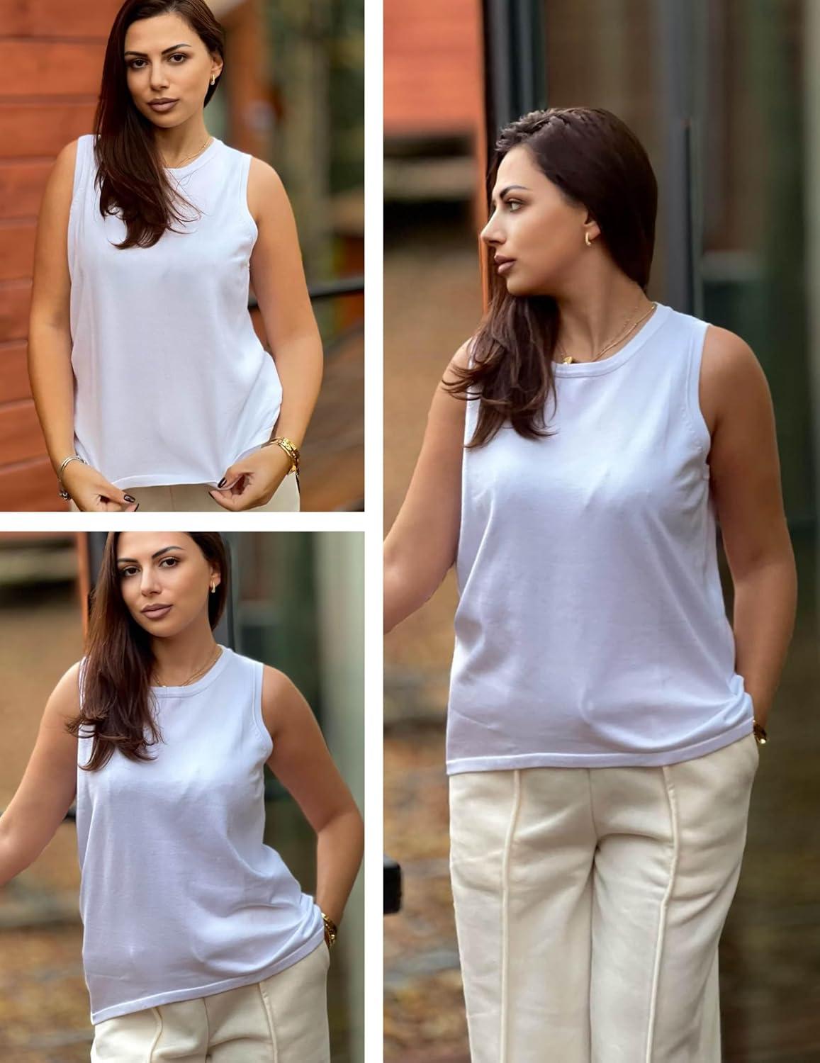 imageZeagoo Womens Sleeveless Sweater Vest Crewneck Knit Loose Sweater Tank Tops Lightweight Shirts Blouses 2026White
