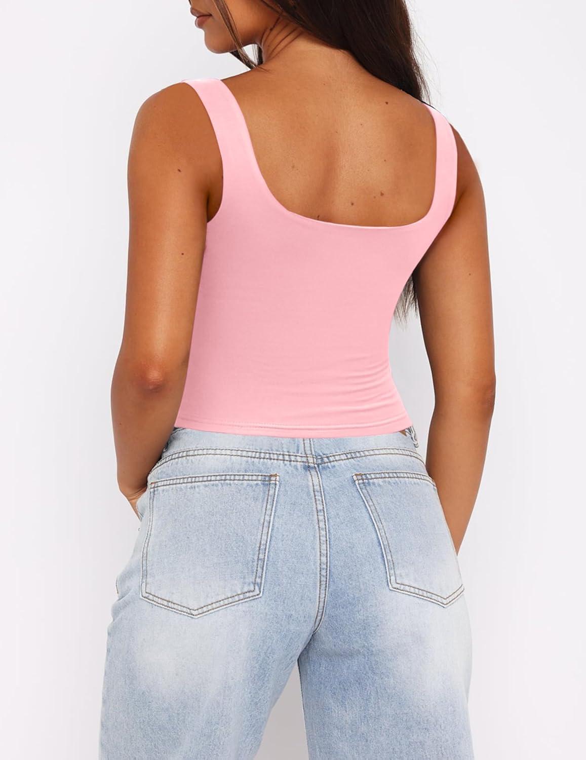 imageZeagoo Womens Square Neck Sleeveless Crop Tops 2026 Cute Double Layer Casual Slim Fit Trendy Tank TopsBaby Pink