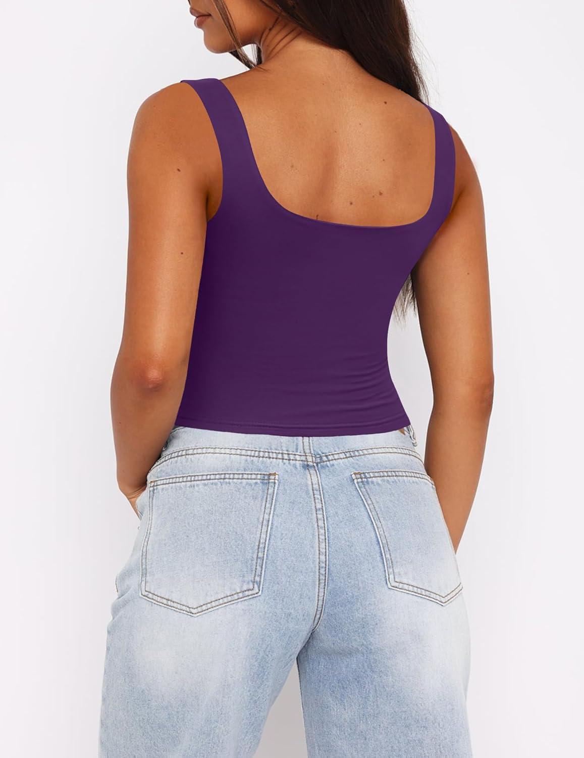imageZeagoo Womens Square Neck Sleeveless Crop Tops 2026 Cute Double Layer Casual Slim Fit Trendy Tank TopsPurple