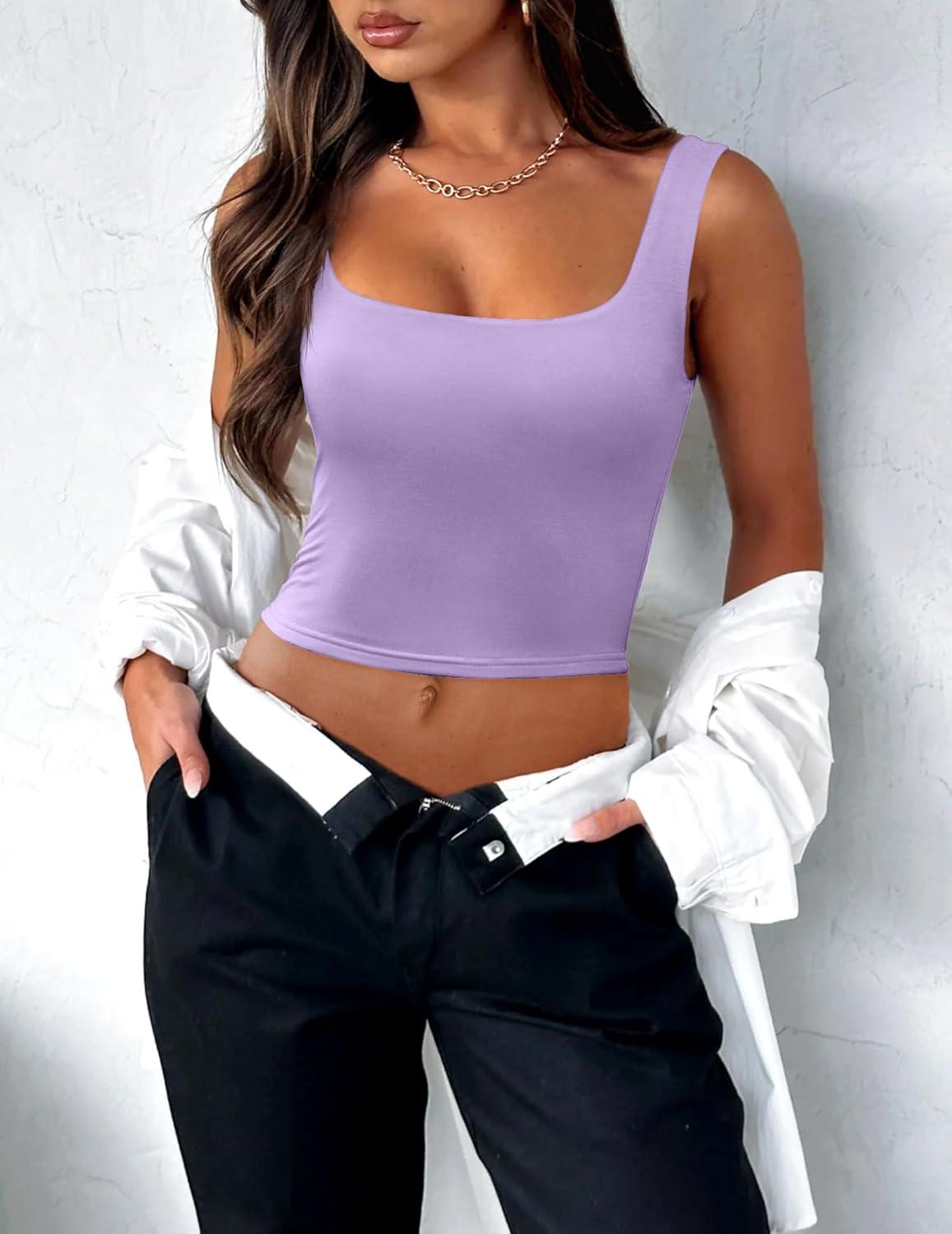 imageZeagoo Womens Square Neck Sleeveless Crop Tops 2026 Cute Double Layer Casual Slim Fit Trendy Tank TopsViolet