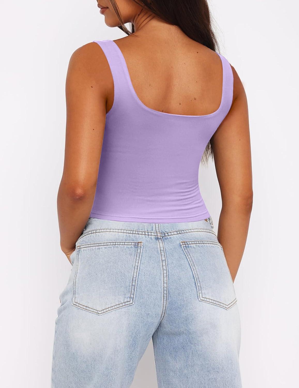 imageZeagoo Womens Square Neck Sleeveless Crop Tops 2026 Cute Double Layer Casual Slim Fit Trendy Tank TopsViolet
